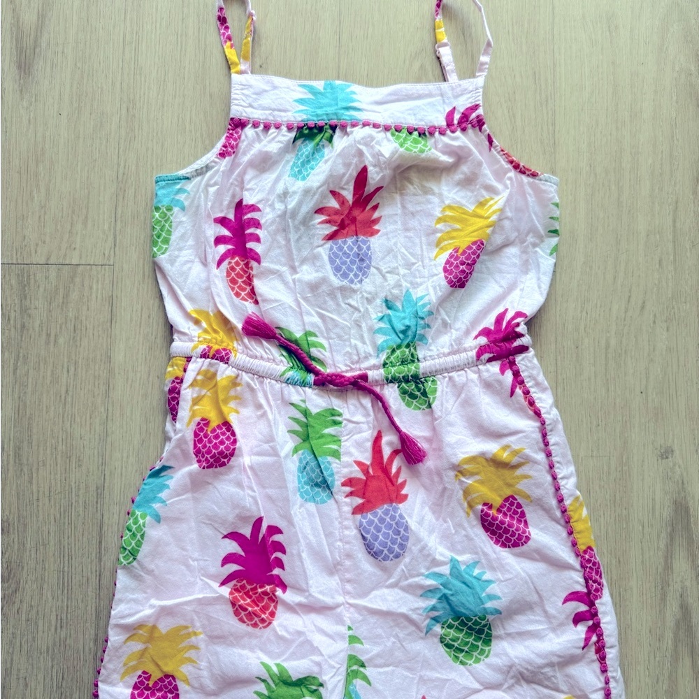 NWT Mini Boden Woven Vacation Romper in Pink Pineapple print
